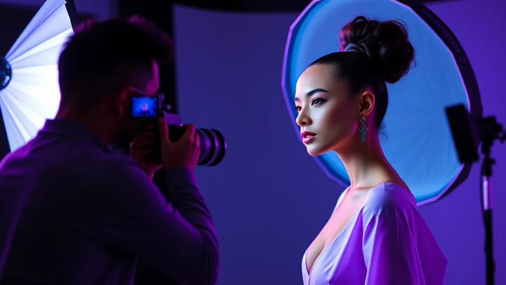 Sesión de fotografía profesional con modelo y ring light