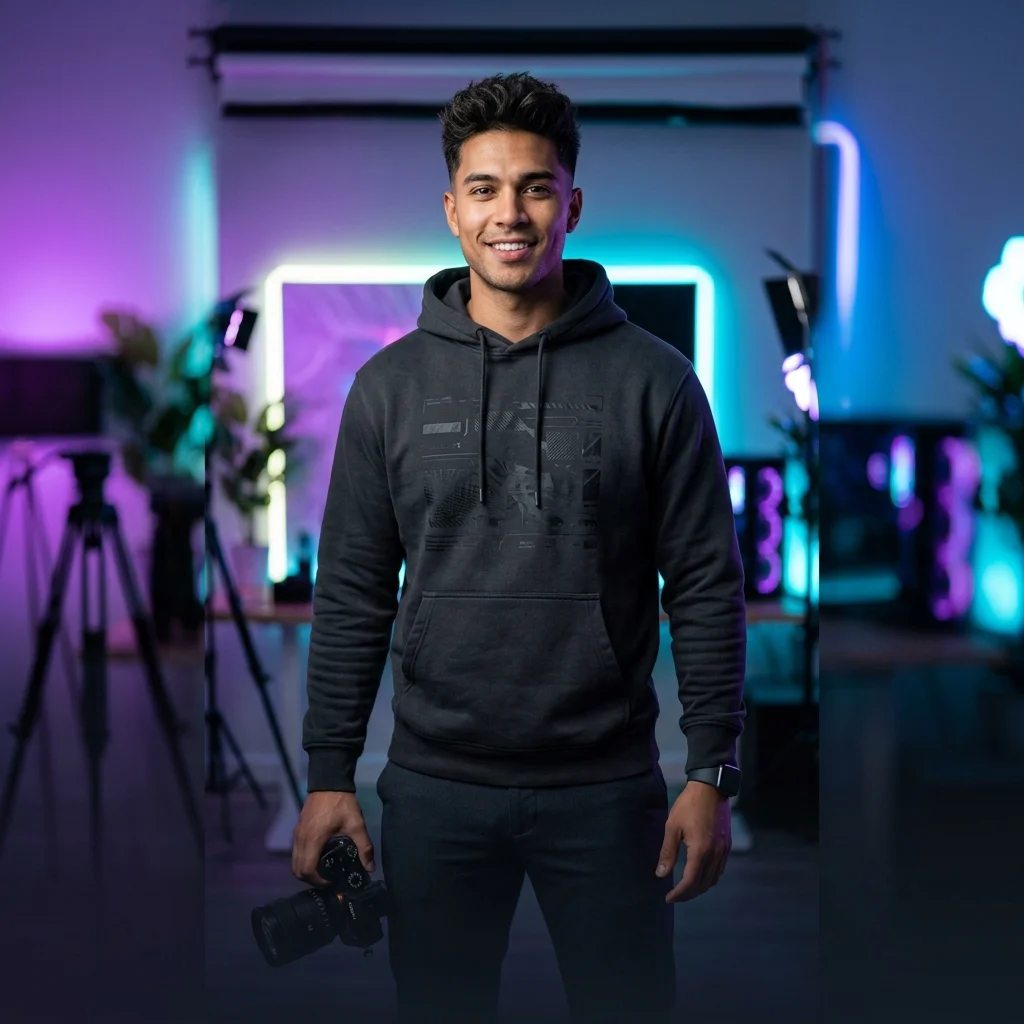 Creador de contenido en el set de YourLegacy Studio en Miami con iluminación profesional
